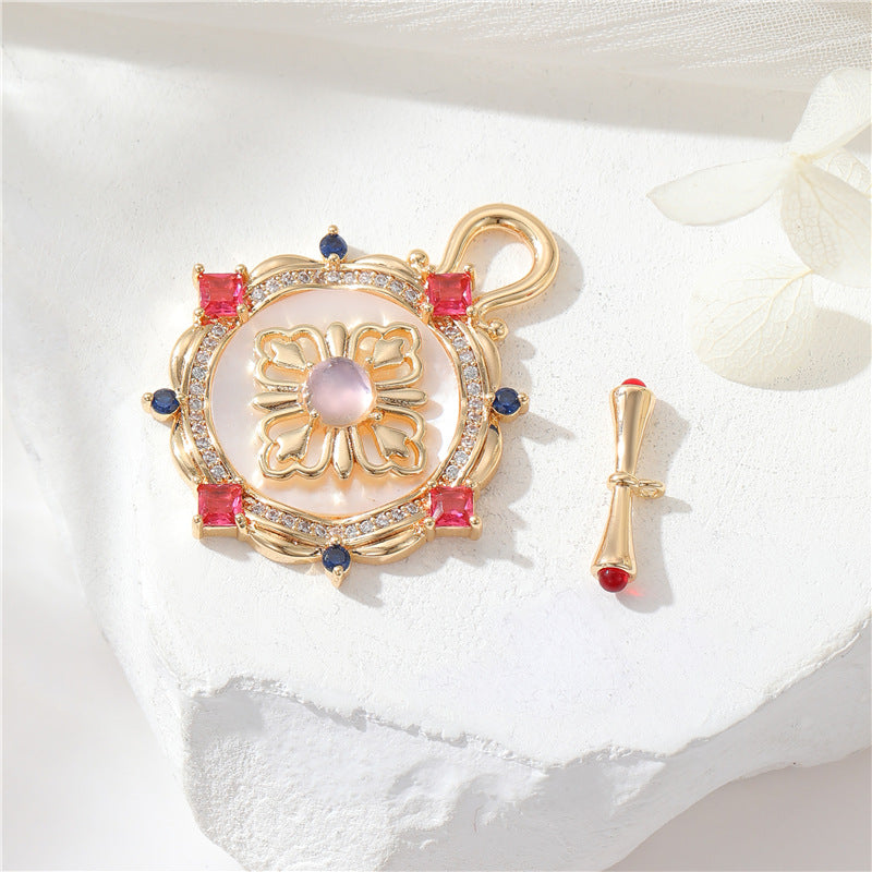 2 Saturn Crown Cable Chain Floral Wheel Lock OT Clasp 14K GF Resin Pearl Rhinestone Embellished Clasps Connector