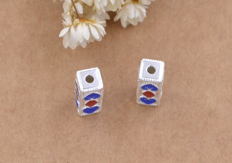 Sterling Silver Enamel Epoxy Heart Cuboid Bead Spacer S925 Finding