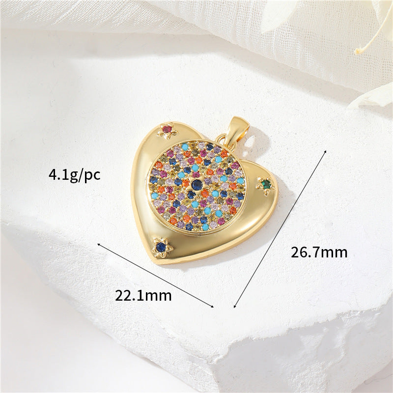 Pendentif à breloque cœur 2 croix orné de strass 14K GF