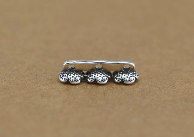 Sterling Silver Three Four Holes Rose Floral Bead Spacer S925 Finding