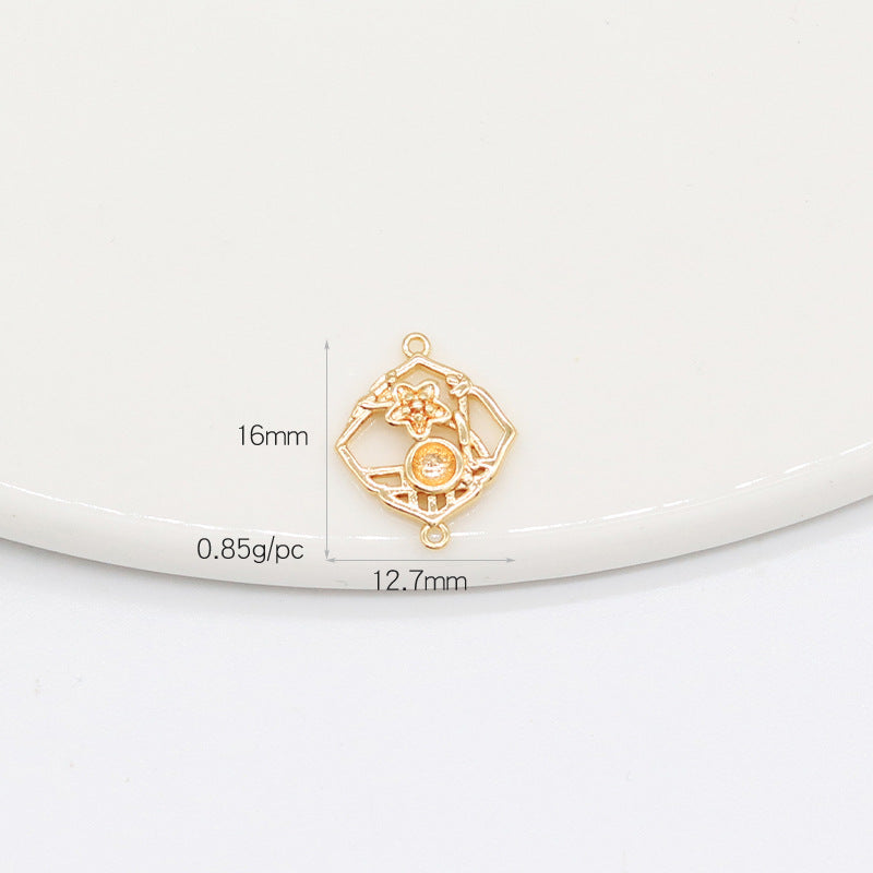 2 Round Diamond Snowflake Floral Charm Pendant Rhinestone Embellished 14K GF