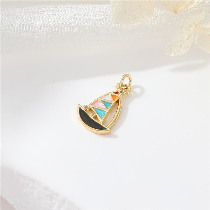 2 Château Couronne Feuille Carré Bateau Charme Pendentif Strass Embelli 14K GF Demi-Percé Perle Perle Vierge