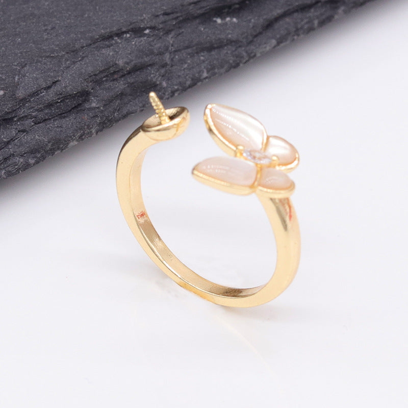 2 bague de déclaration papillon cercle ouvert strass embelli 14K GF demi-percé perle vierge