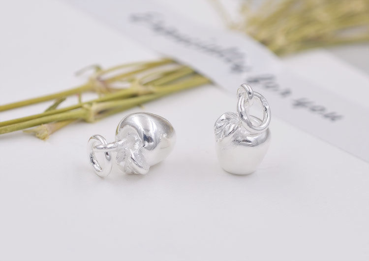 Sterling Silver Tiny Glossy Apple Charm Pendant S925 Finding