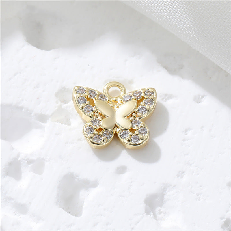 2 coeur carré Davidstar papillon goutte d'eau clé pendentif à breloque strass embelli 14K GF