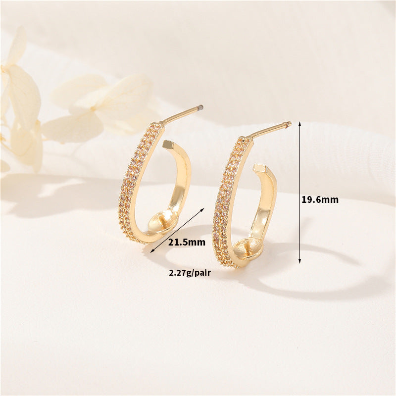 4 boucles d'oreilles à tige en demi-cercle avec perle en boucle et strass vierges ornés de strass 14 carats GF