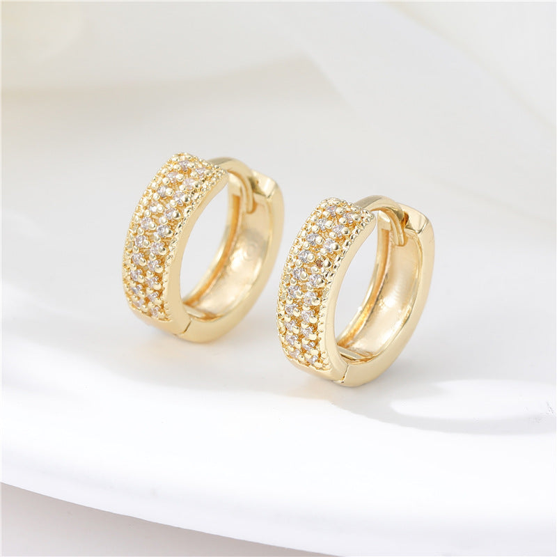 4 Chunky Round Hoop Earrings Rhinestone Embellished 14K GF Earing