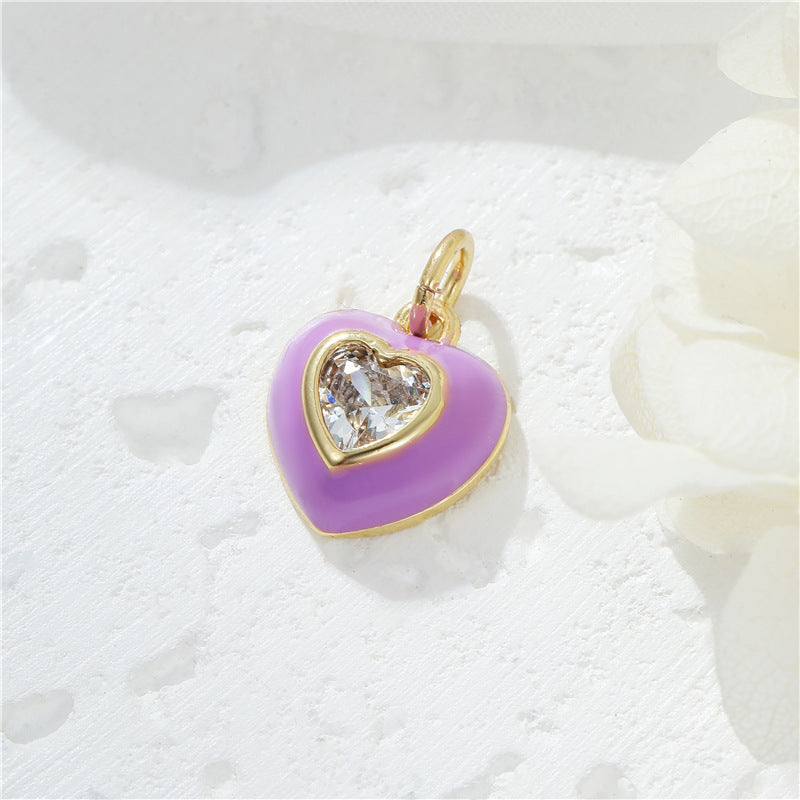Pendentif à breloque 2 cœurs en émail époxy 14K GF strass embelli