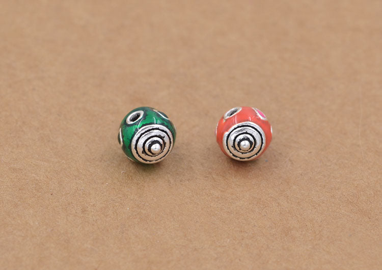 Sterling Silver Enamel Epoxy Round Bead Spacer with Loop S925 Finding