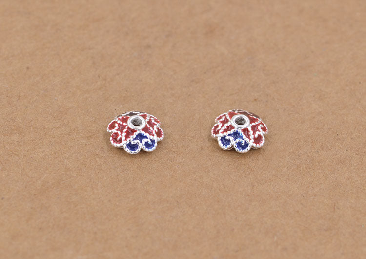 Sterling Silver Enamel Epoxy Floral Bead Cap Cup Spacer S925 Finding
