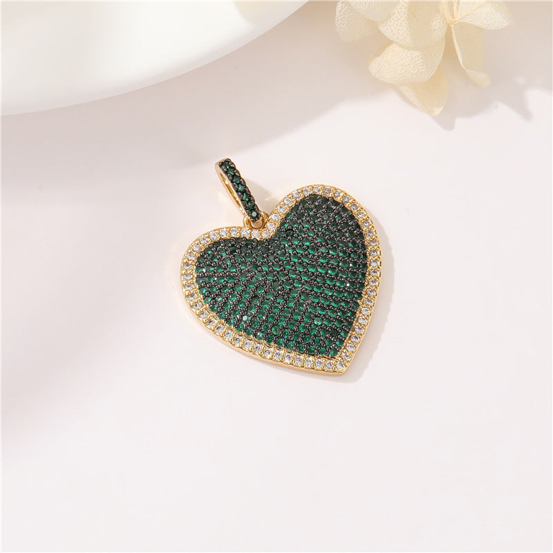 Pendentif à breloque 2 cœurs en émail époxy 14K GF strass embelli