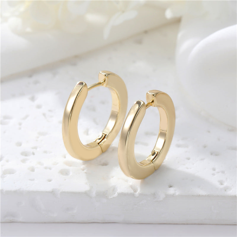 4 boucles d'oreilles créoles rondes rectangulaires brillantes 14K GF Earing