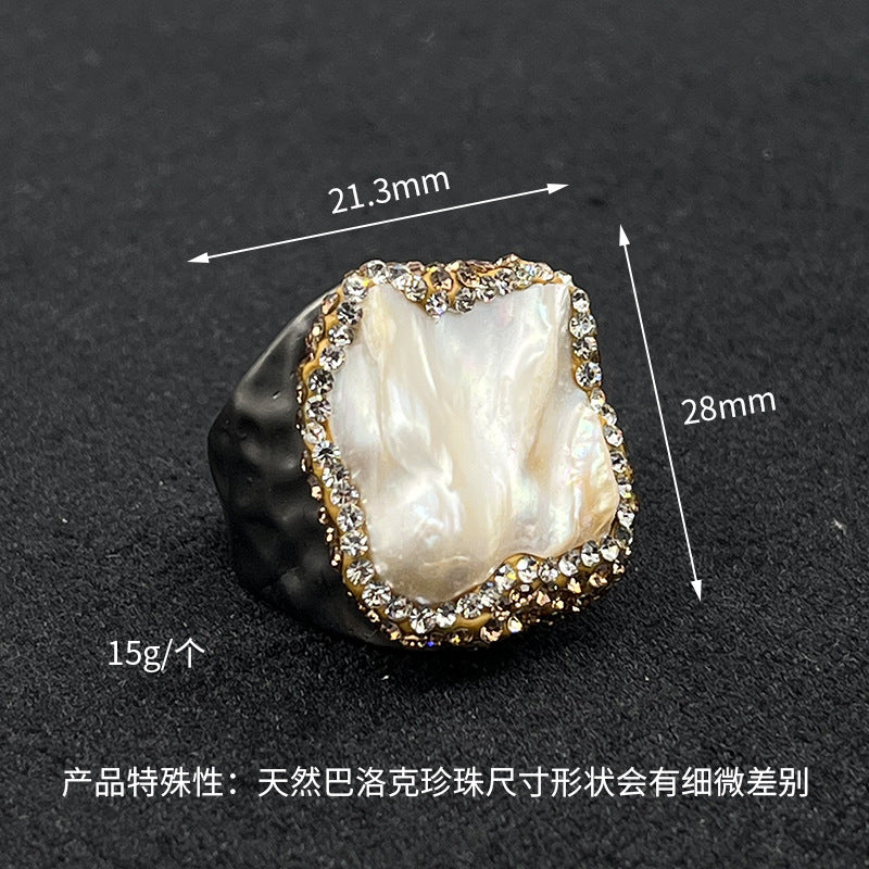 Bague en pierre précieuse naturelle à cercle ouvert ornée de strass 14K GF