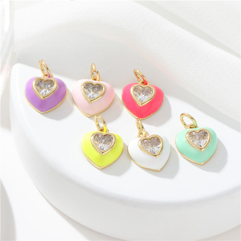Pendentif à breloque 2 cœurs en émail époxy 14K GF strass embelli