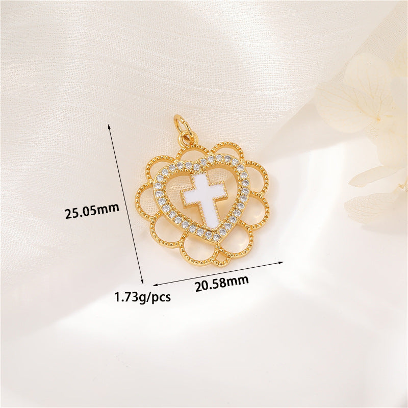 2 Heart Charm Pendant Rhinestone Embellished 14K GF