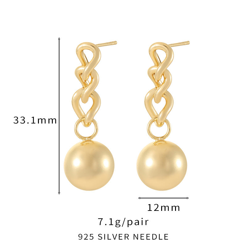 4 Cable Chain Cone Sphere Drop Charm Stud Earrings 14K GF Earing