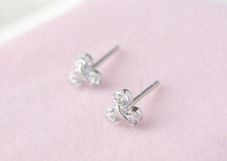 Sterling Silver Rhinestone Embellished Triangle Cherry Floral Waterdrop Wave Crown Stud Earrings S925 Finding