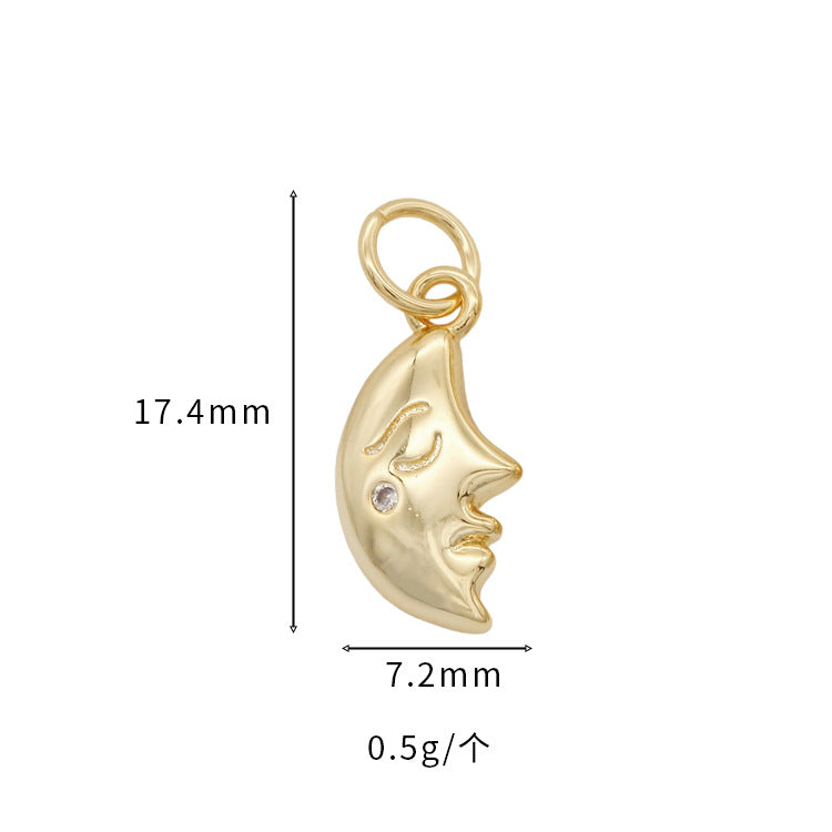 Pendentif à breloque 2 lunes orné de strass 14K GF
