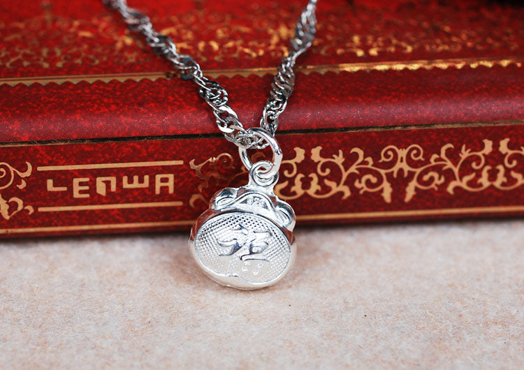 Sterling Silver Tiny Fu Longevity Lock Charm Pendant S925 Finding