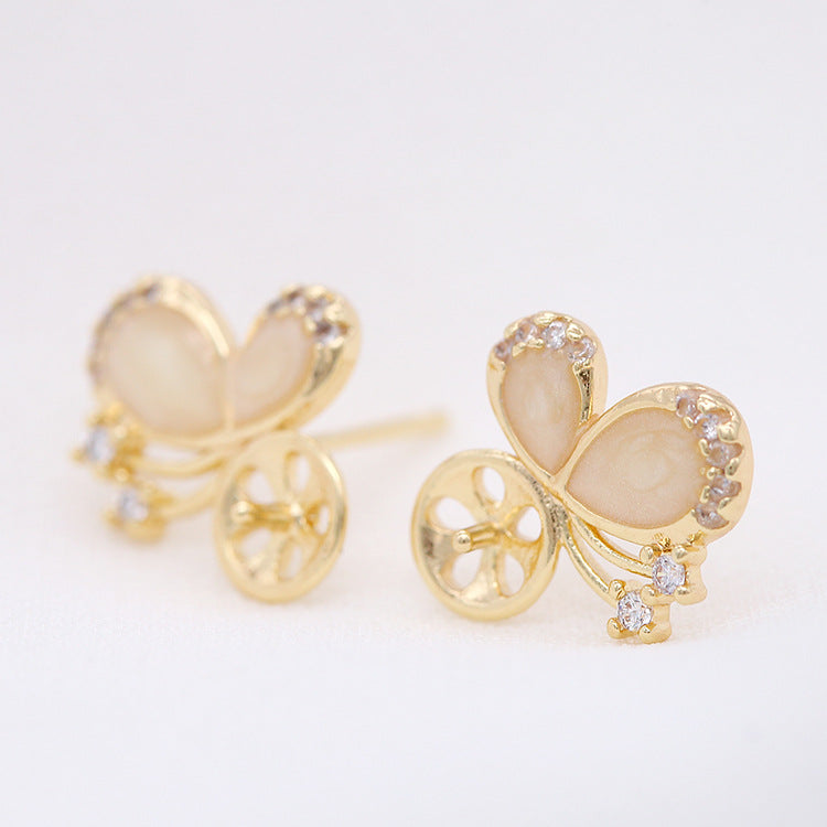 4 boucles d'oreilles papillon ornées de strass 14K GF, boucles d'oreilles à moitié percées, perle vierge