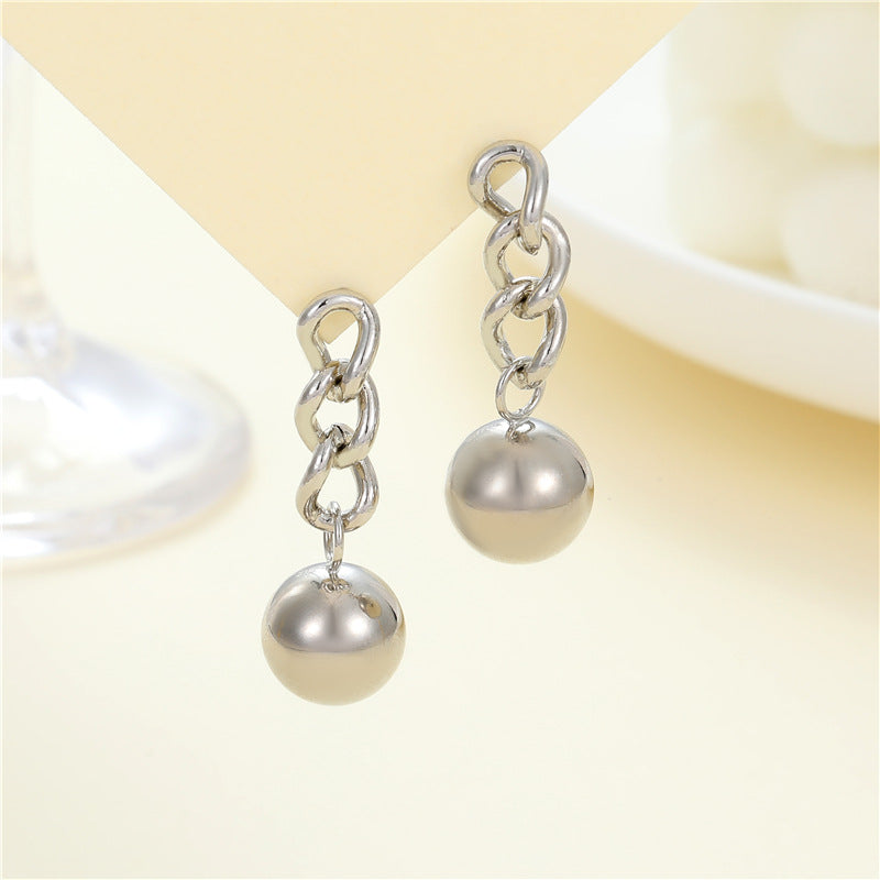 4 Cable Chain Cone Sphere Drop Charm Stud Earrings 14K GF Earing