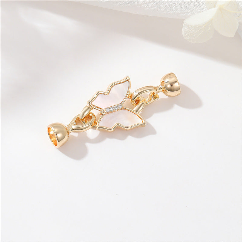 2 Schleife, Schmetterling, Blumen-Karabinerverschluss, Muschel-Strasssteinverzierung, 14-karätige GF-Federschnallenverschlüsse, Verbinder