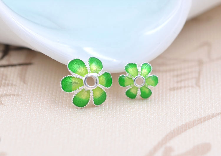 Enamel Epoxy Sterling Silver Floral Bead Cap Cup S925 Finding