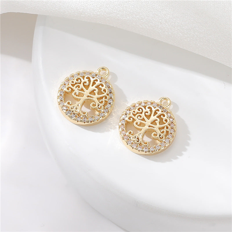2 pendentifs à breloque florale creuse ornés de strass 14K GF