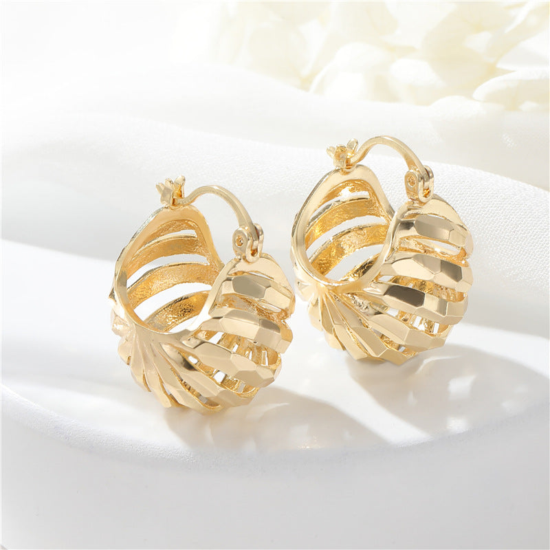 4 Chunky Hollow Basket Hoop Earrings 14K GF Earing