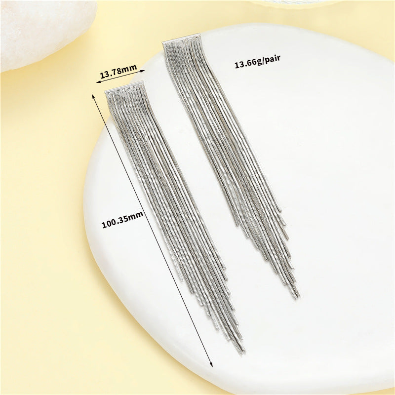 4 boucles d'oreilles à pampilles en chaîne serpent, ornées de strass, boucles d'oreilles 14K GF