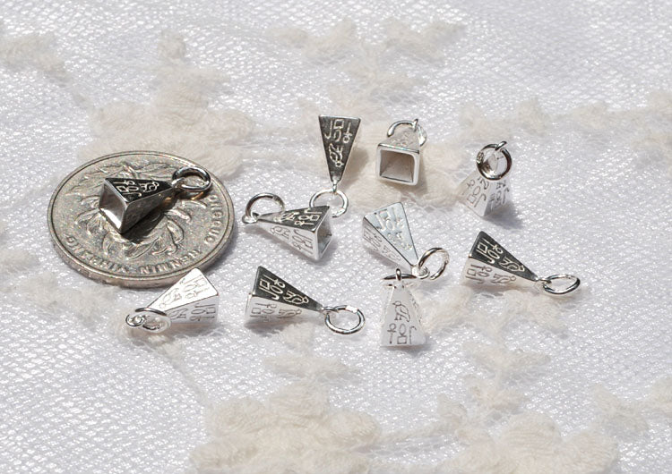Sterling Silver Tiny Hieroglyphics Pyramid Charm Pendant S925 Finding
