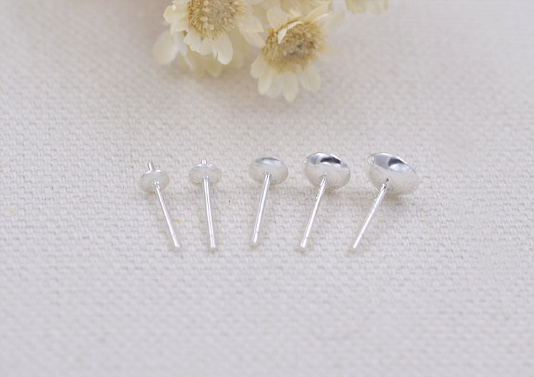 Boucles d'oreilles à tige rondes en argent sterling, perle à moitié percée, découverte S925 vierge