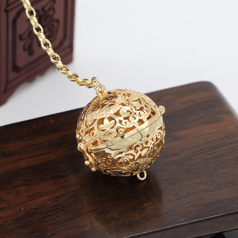 2 boîtes de prière rondes creuses, boule d'aromathérapie, parfum de vigne florale, pendentif à breloque 14K GF