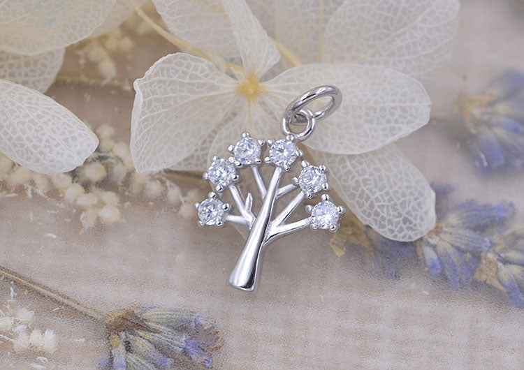 Pendentif à breloque petit arbre orné de strass en argent sterling S925