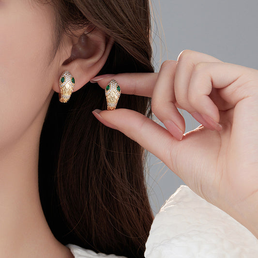 4 boucles d'oreilles créoles serpent ornées de strass 14K GF Earing
