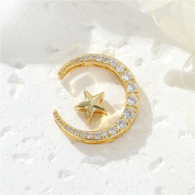 Pendentif à breloque florale 2 lunes orné de strass 14K GF