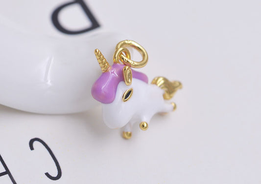 Sterling Silver Enamel Epoxy Unicorn Charm Pendant S925 Finding