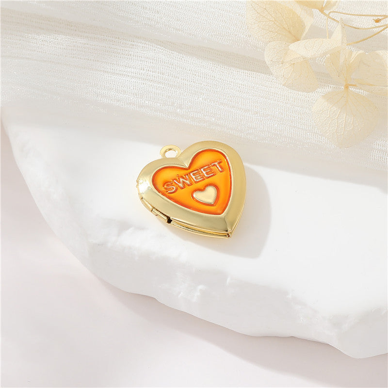 Pendentif à breloque médaillon photo 2 cœurs émail époxy 14K GF