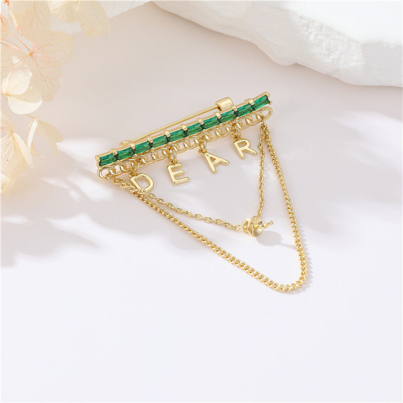 2 Dear Charm Câble Chaîne Broche 14K GF Strass Embelli Demi-Percé Perle Perle Vierge