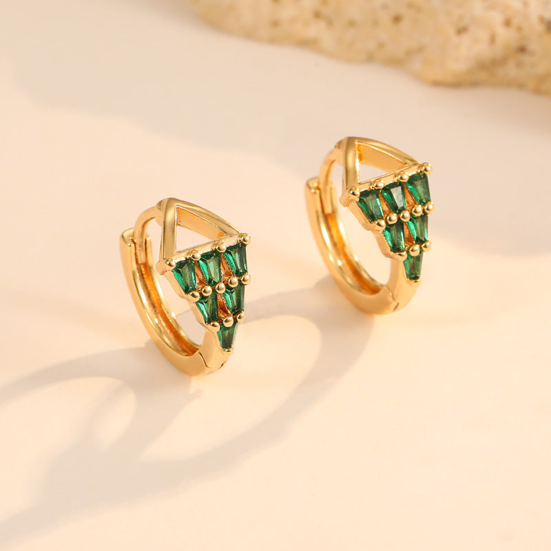 4 boucles d'oreilles triangle créoles trapèze ornées de strass 14K GF