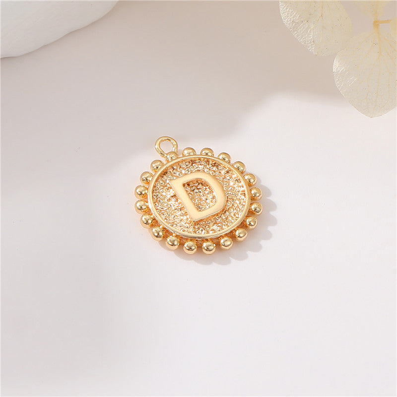 2 perles rondes à bord de pièce de monnaie initiale Alphabet AZ Charm Pendentif 14K GF