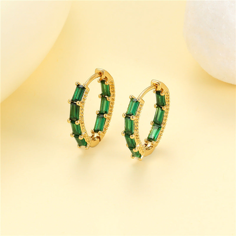 4 boucles d'oreilles rondes créoles rectangulaires ornées de strass 14K GF