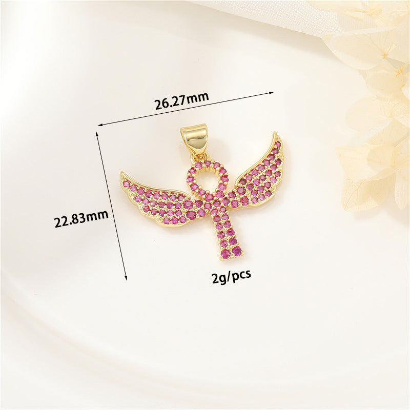 Angel Cross Charm Pendant Rhinestone Embellished 14K GF