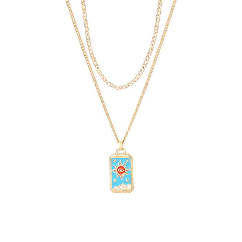 2 Blumen Kreuz Herz Rechteck Tarot Karte Charm Kabel Schlange Singapur Kette Halskette Strass verziert 14K GF Choker