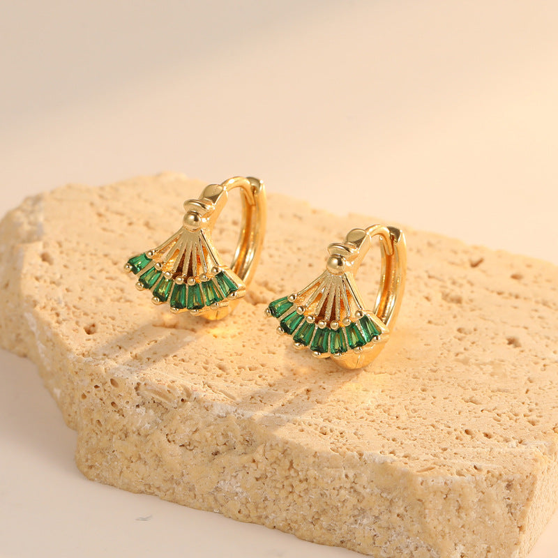 4 boucles d'oreilles créoles en éventail trapèze ornées de strass 14K GF