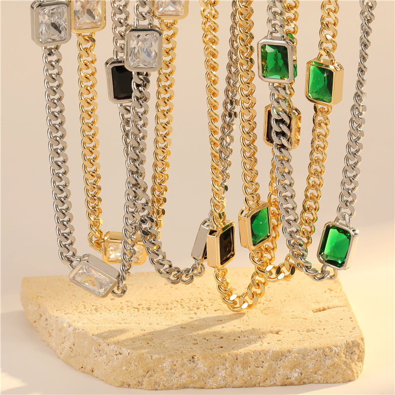 2 gros collier de chaîne de câble plat orné de strass 14K GF tour de cou