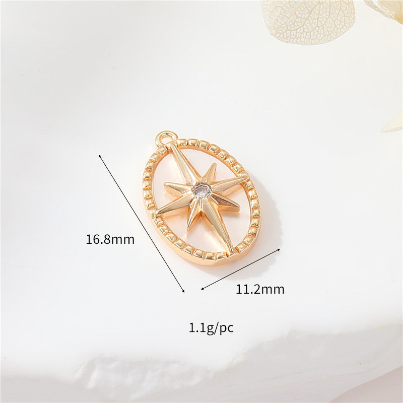 2 pendentif à breloque soleil, lune et étoile, coquille en strass 14K GF ornée