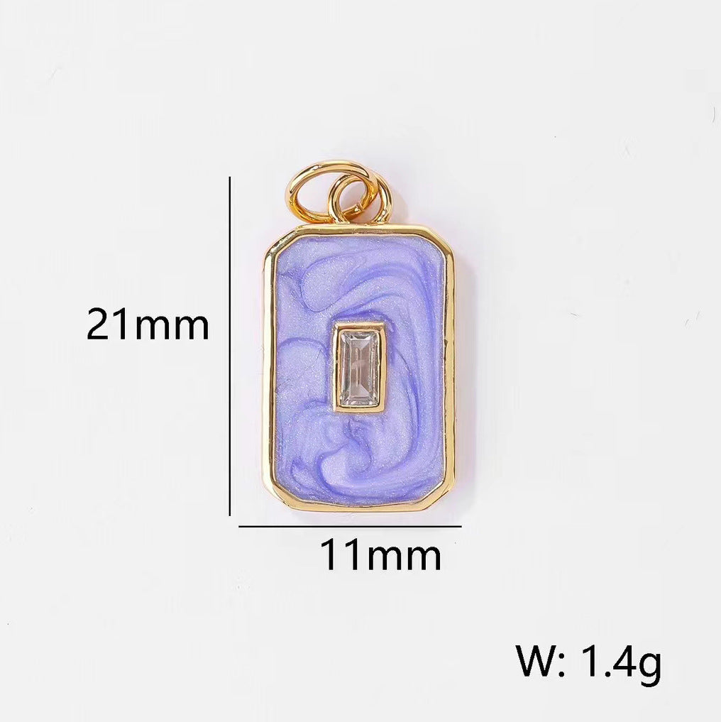2 pendentifs à breloque rectangulaires en émail époxy 14K GF strass embellis