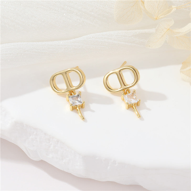 4 Star Eye Stud Earrings Rhinestone Embellished 14K GF Earing