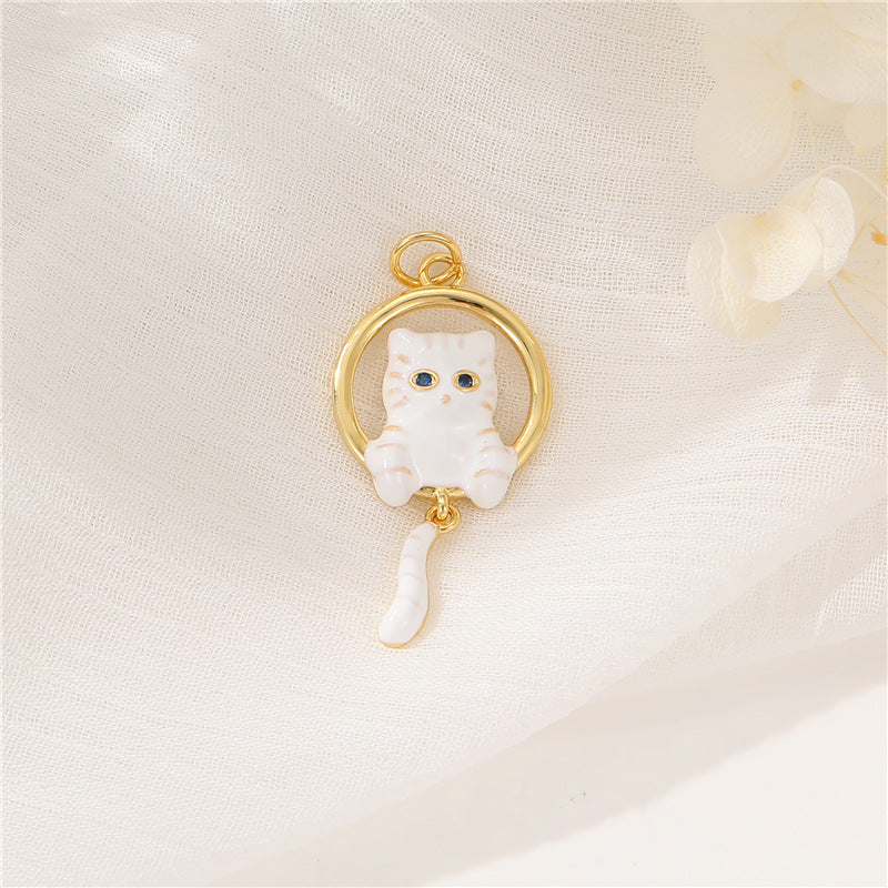 2 Chien Lapin Pigeon Chat Oiseau Charme Pendentif Émail Époxy 14K GF Strass Embelli